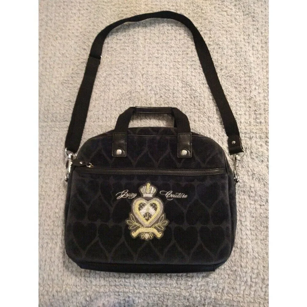 Juicy couture black velour heart laptop computer bag Vintage Y2k